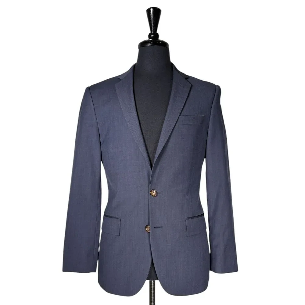 J.Crew Thompson Mens Wool Blazer 36S Blue Sport Coat 2 Button Suit Jacket
